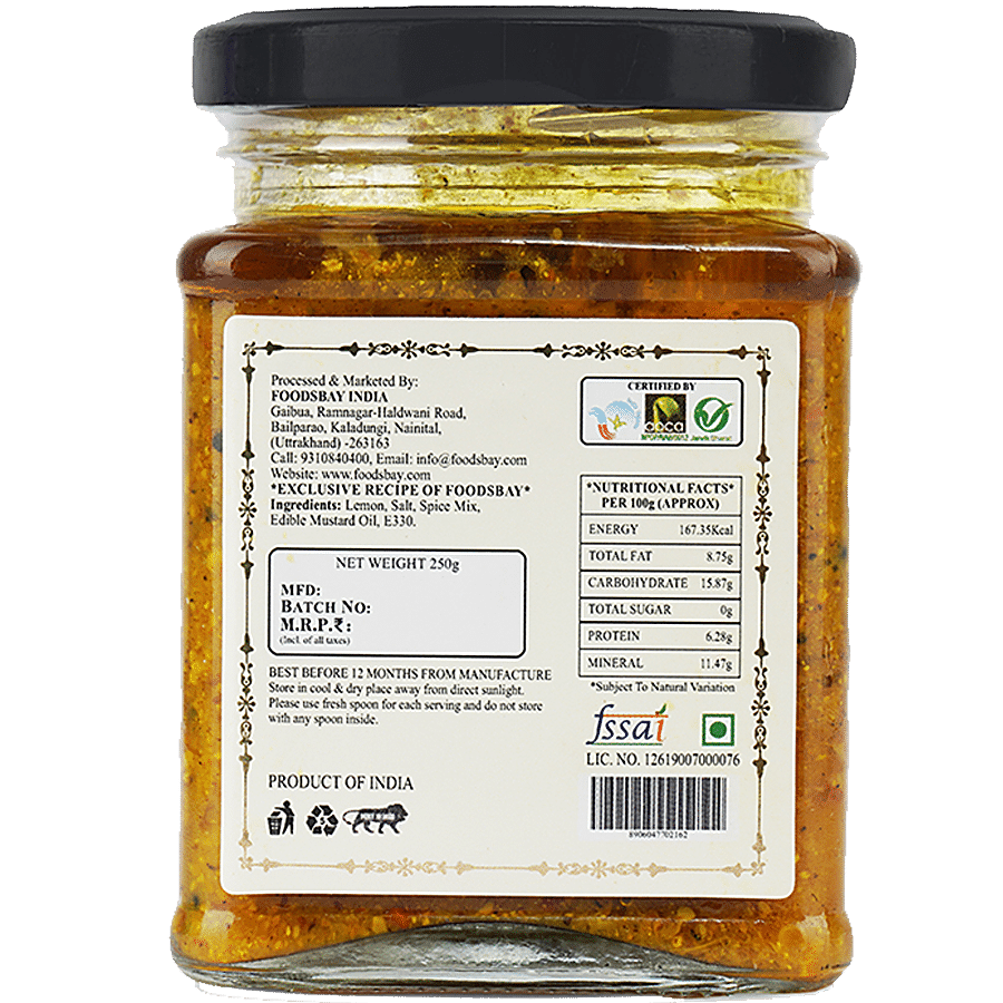 Foodsbay Organic Lemon Pickle - No Artificial Colours Or Preservatives