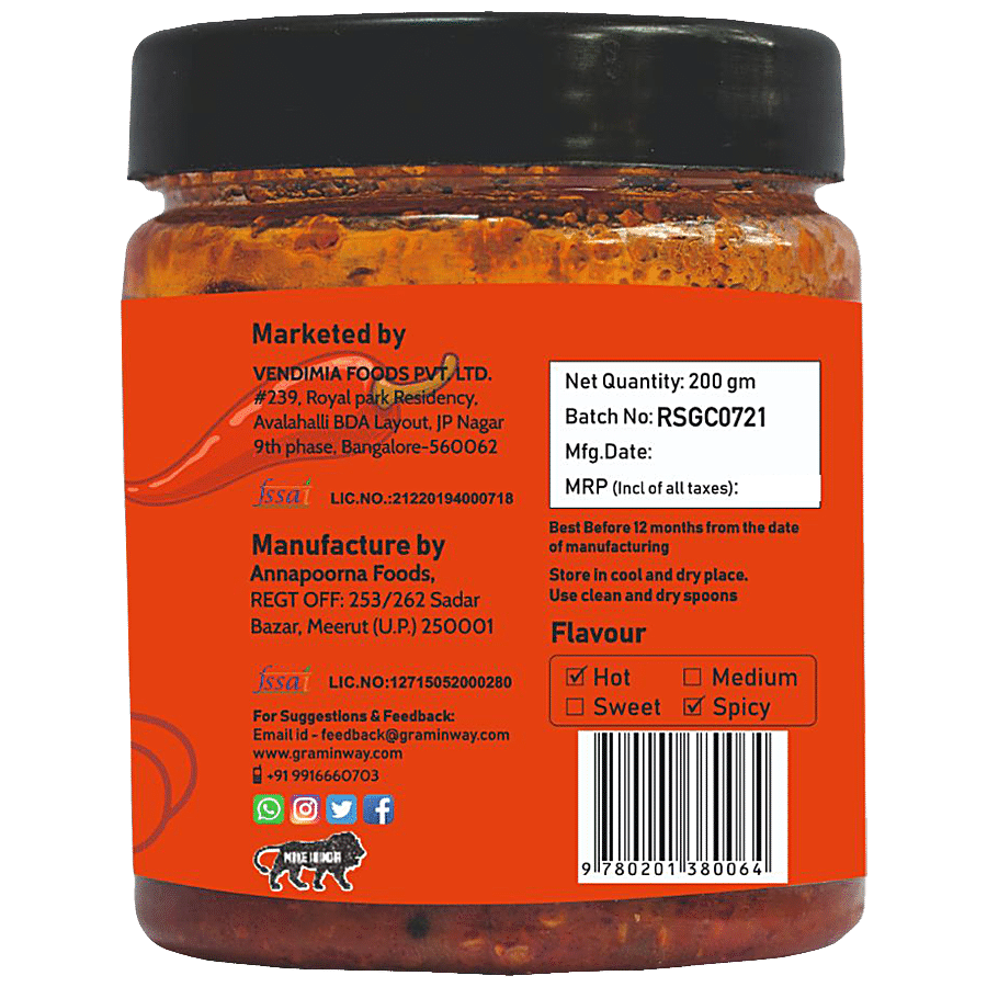 Graminway Rajasthani Spicy Garlic Chutney - Cold-Pressed