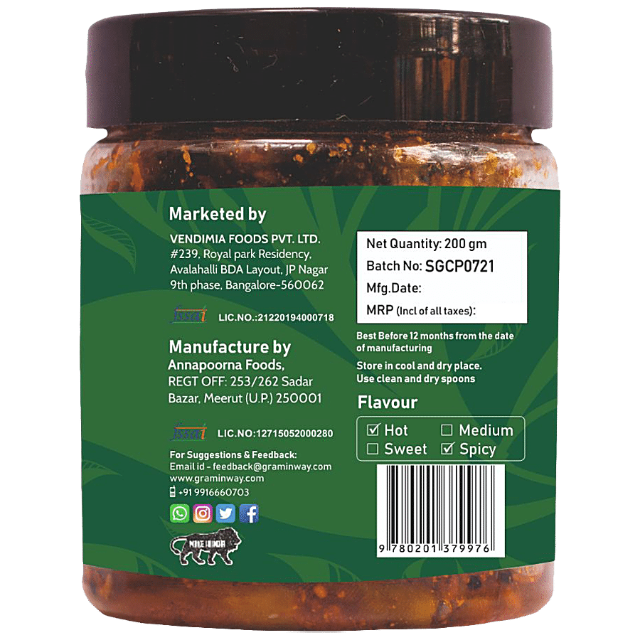 Graminway Spicy Green Chilli Pickle -  Improves Digestion