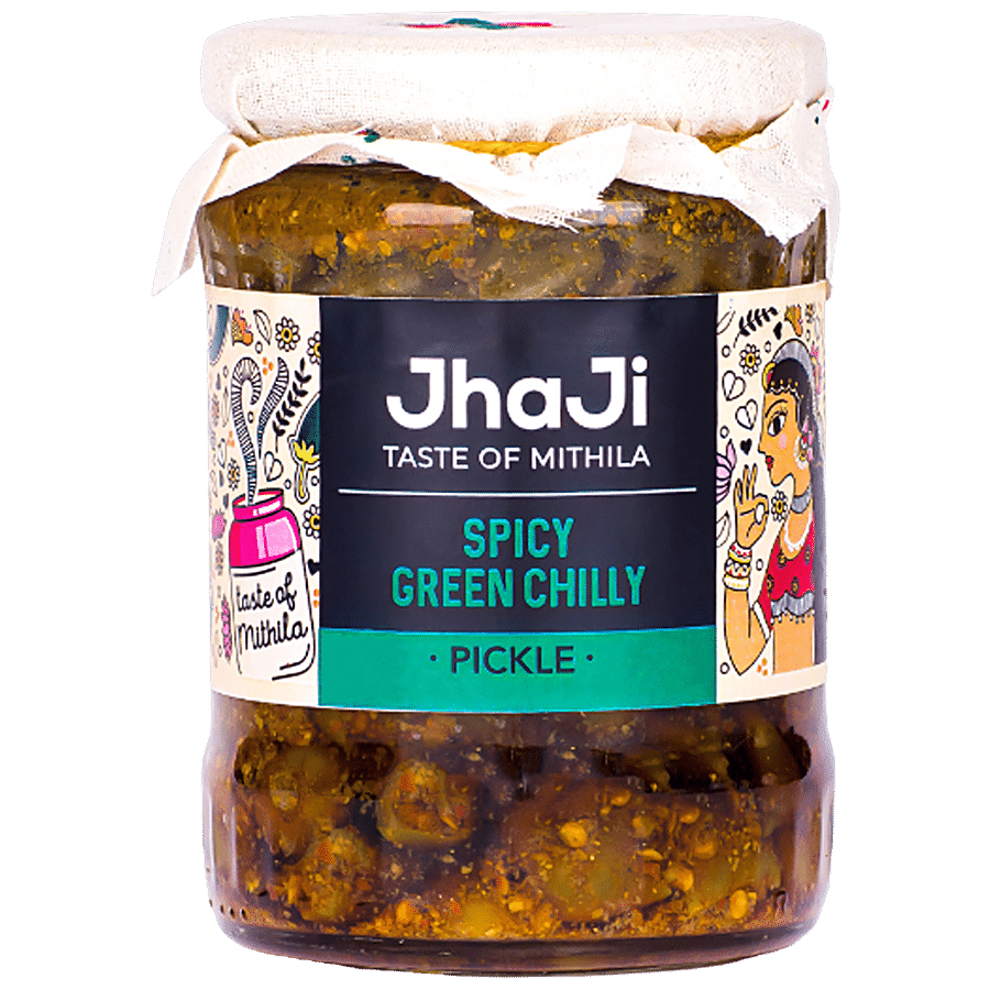 JhaJi  Spicy Green Chilli Pickle - Tangy