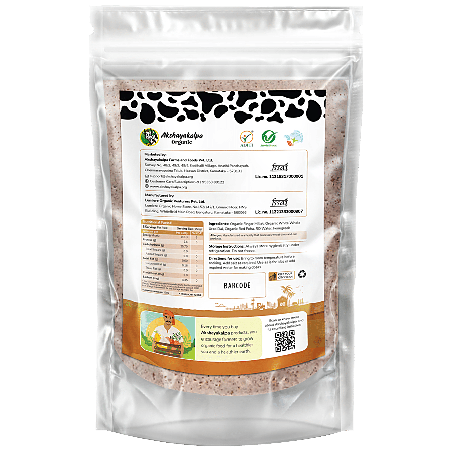 AKSHAYAKALPA Organic Ragi Dosa Batter - Unsalted