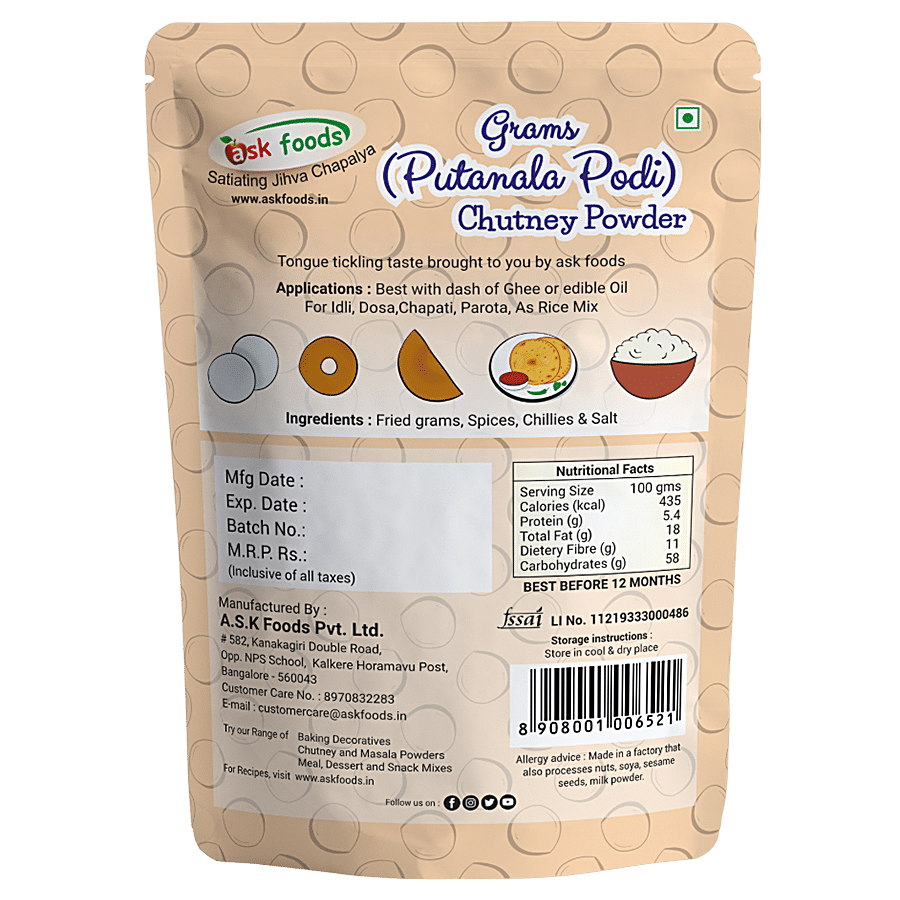 Ask Foods Grams Chutney Powder - Fried Grams