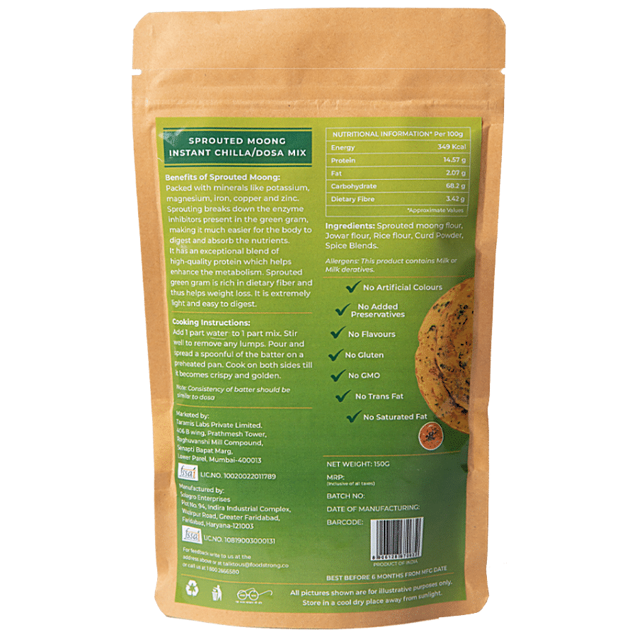 Foodstrong Sprouted Moong Chilla/Dosa Instant Mix With The Goodness Of Millets