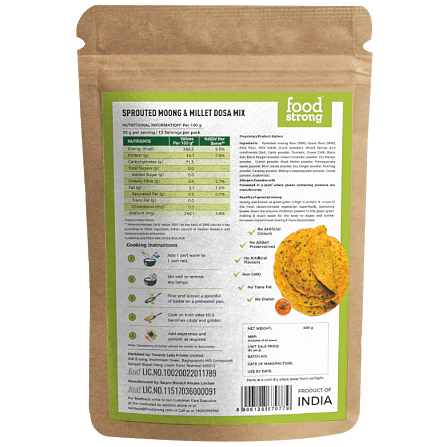 Foodstrong Sprouted Moong & Millet Dosa Instant Mix - Chilli Chat