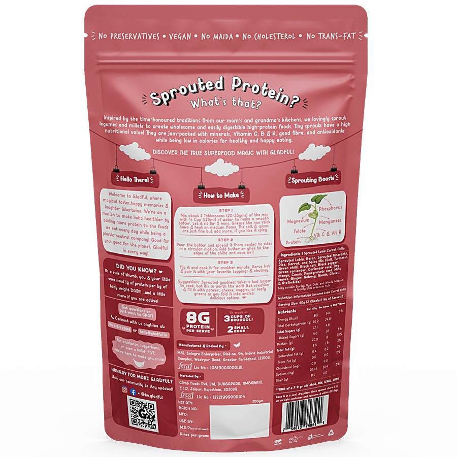 Gladful Lobia & Carrot Chilla Mix - Sprouted Protein