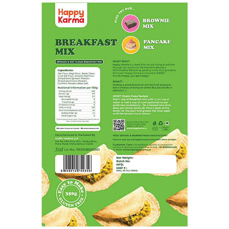 Happy Karma Spinach Oats Flour Breakfast Mix - Millets & Gluten Free