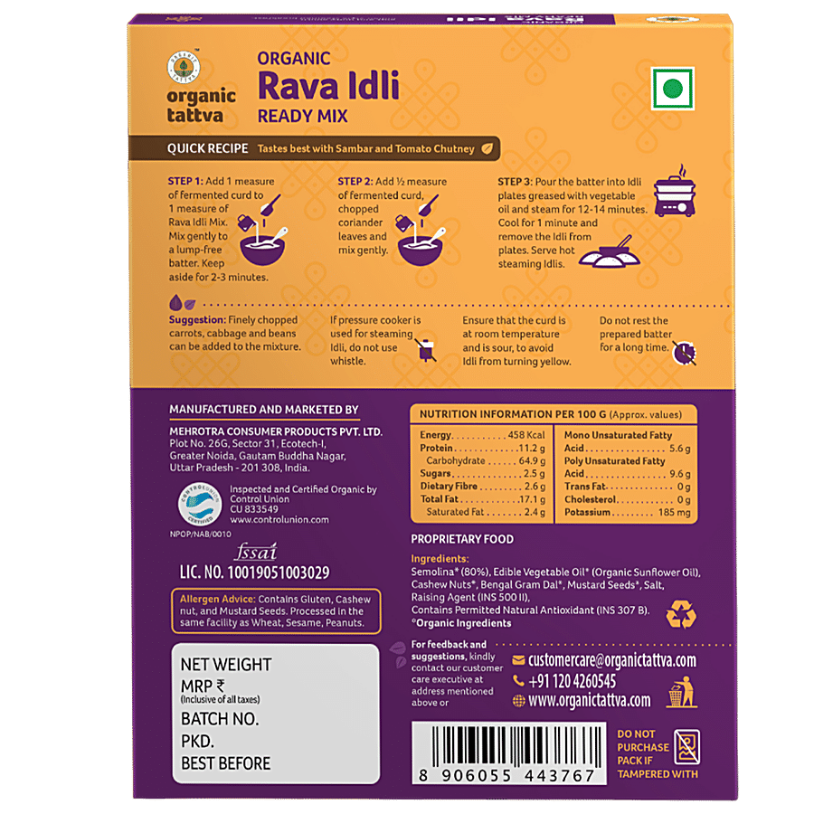 Organic Tattva Organic Rava Idli Ready Mix - Crispy