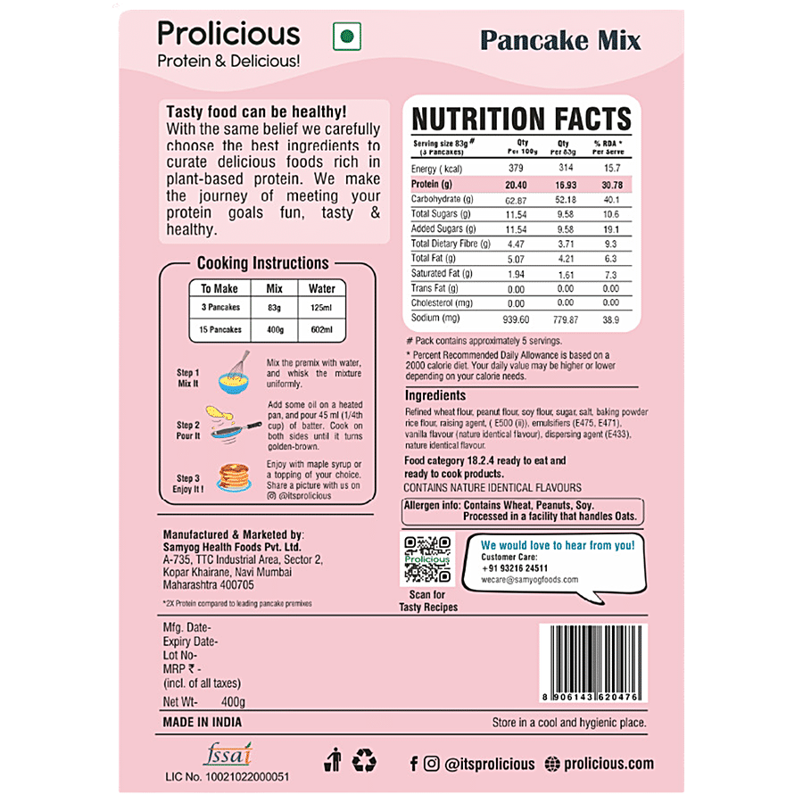 Prolicious Vanilla Pancake Mix - Rich In Plant Based Protein