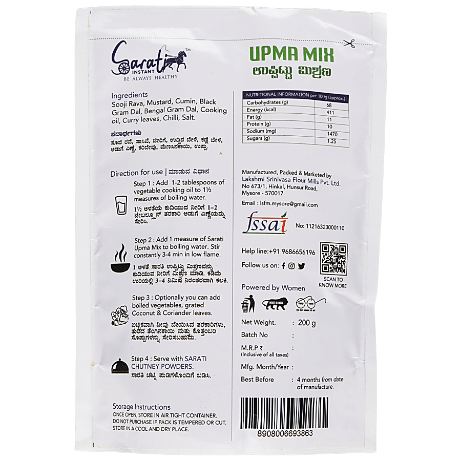 Sarati Instant Instant Upma Mix - Healthy Breakfast