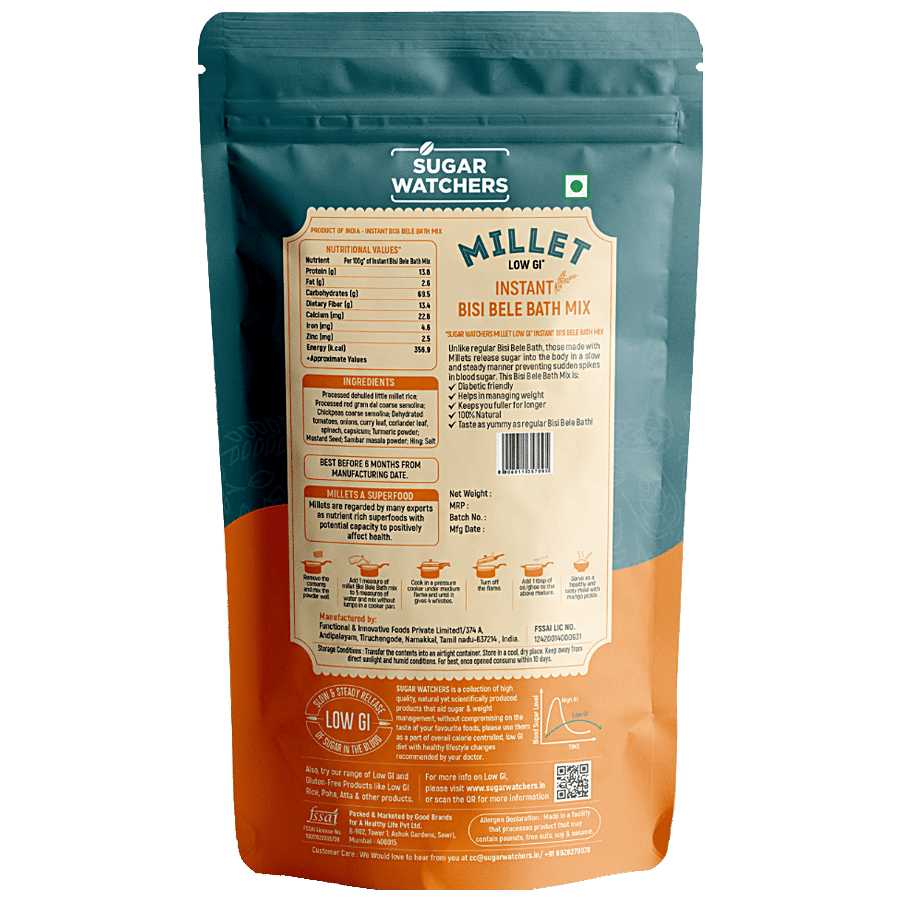 Sugar Watchers Millet Low GI Bese Bele Bath Mix - Diabetic Friendly