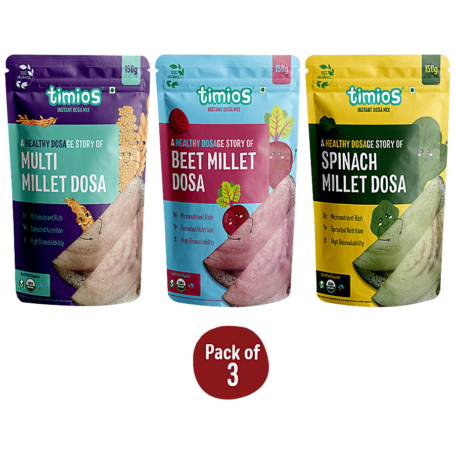 Timios Organic Dosa Mix - Multi Millet + Spinach + Beetroot