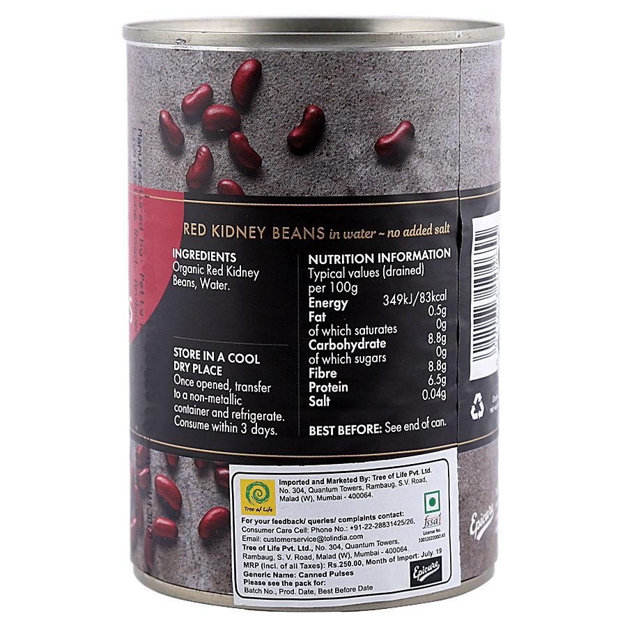 Epicure Organic Red Kidney Beans In Water - With No Artificial Additives