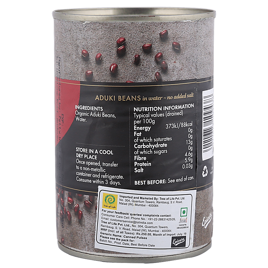 Epicure Organics Aduki Beans In Water - With No Added Salt