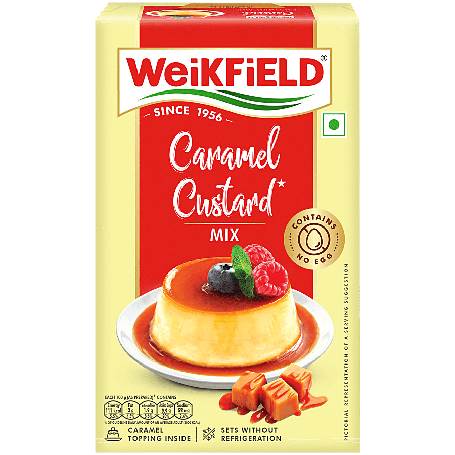 Weikfield Caramel Custard Mix - Caramel Flavor Sets Without Refrigeration - Contains No Eggs