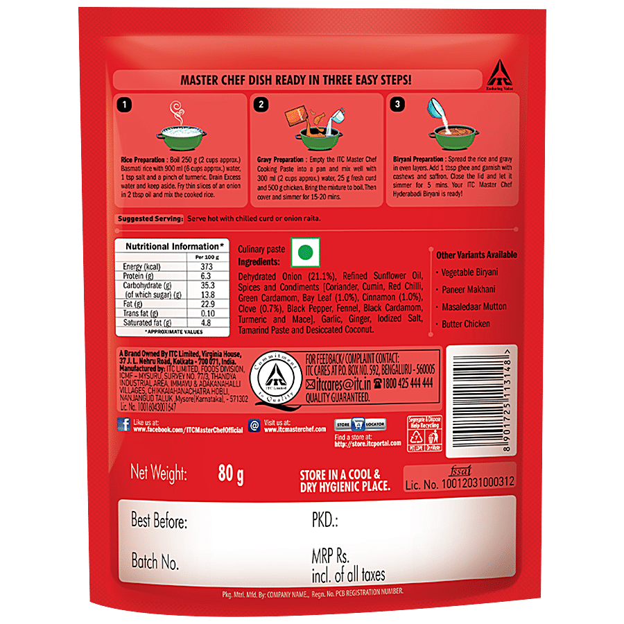 ITC Master Chef Hyderabadi Biryani Cooking Paste - Ready To Cook