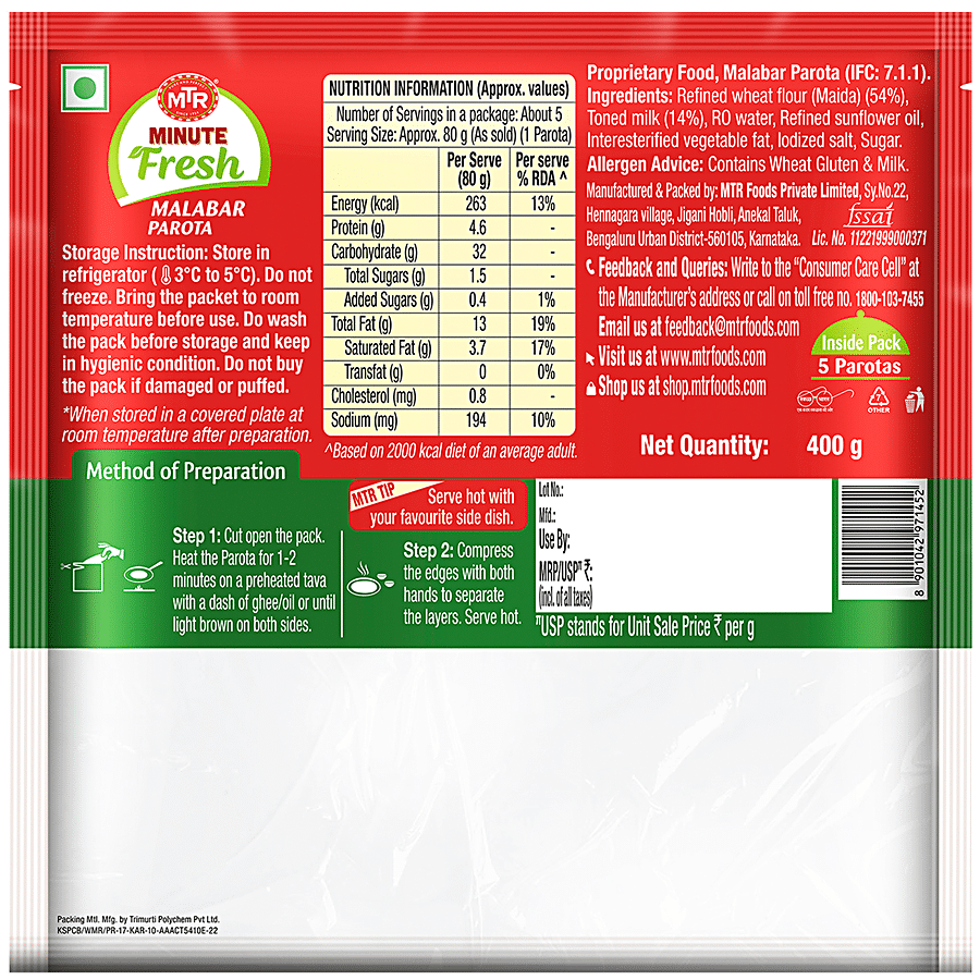 MTR Minute Fresh Malabar Parota - Heat & Eat