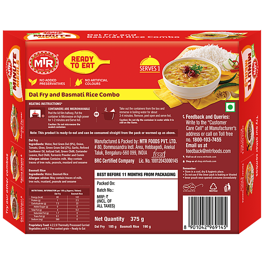 MTR Minute Meals - Dal Fry & Basmati Rice Combo