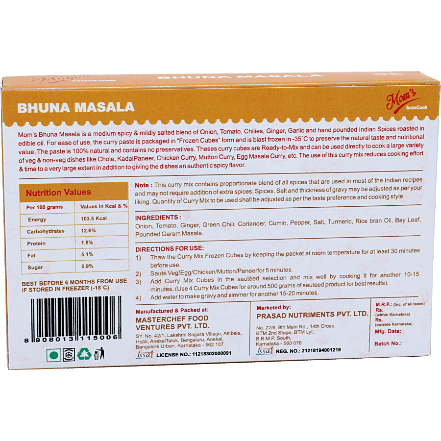 Mom's InstaCook Frozen Instant Indian Curry Mix - Bhuna Masala