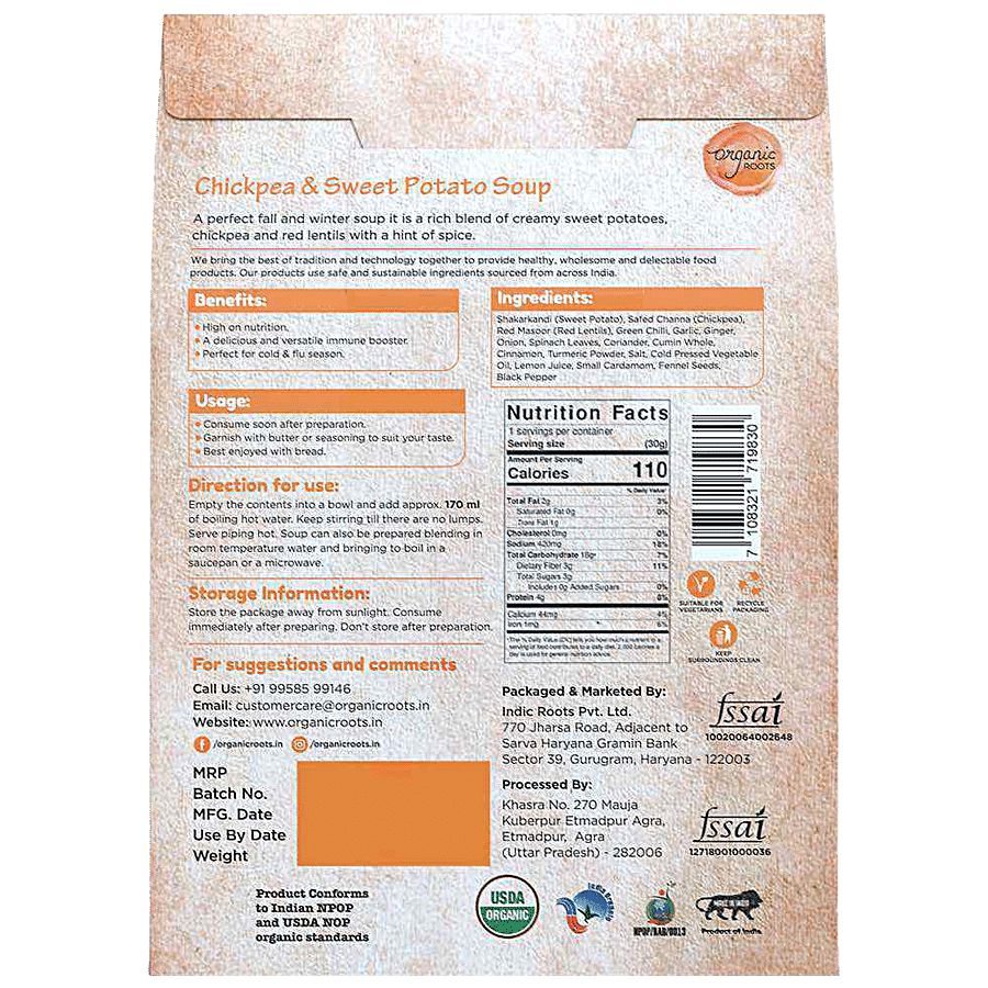 Organic Roots Chickpea & Sweet Potato Instant Soup Mix - Vegan