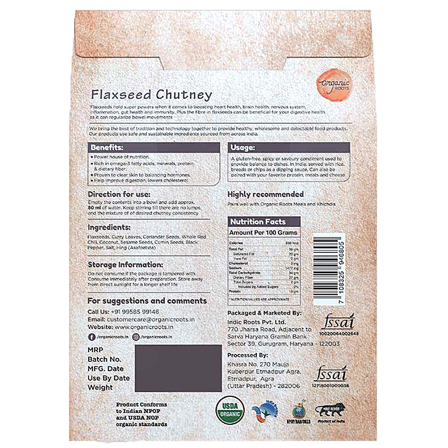 Organic Roots Flaxseed Instant Chutney Powder -  Vegan