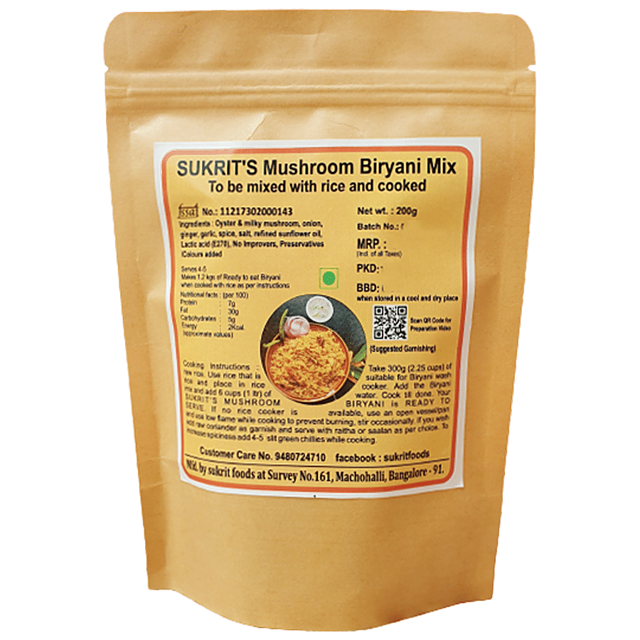 SUKRIT'S Mushroom Biryani Mix - Mix With Rice & Cook