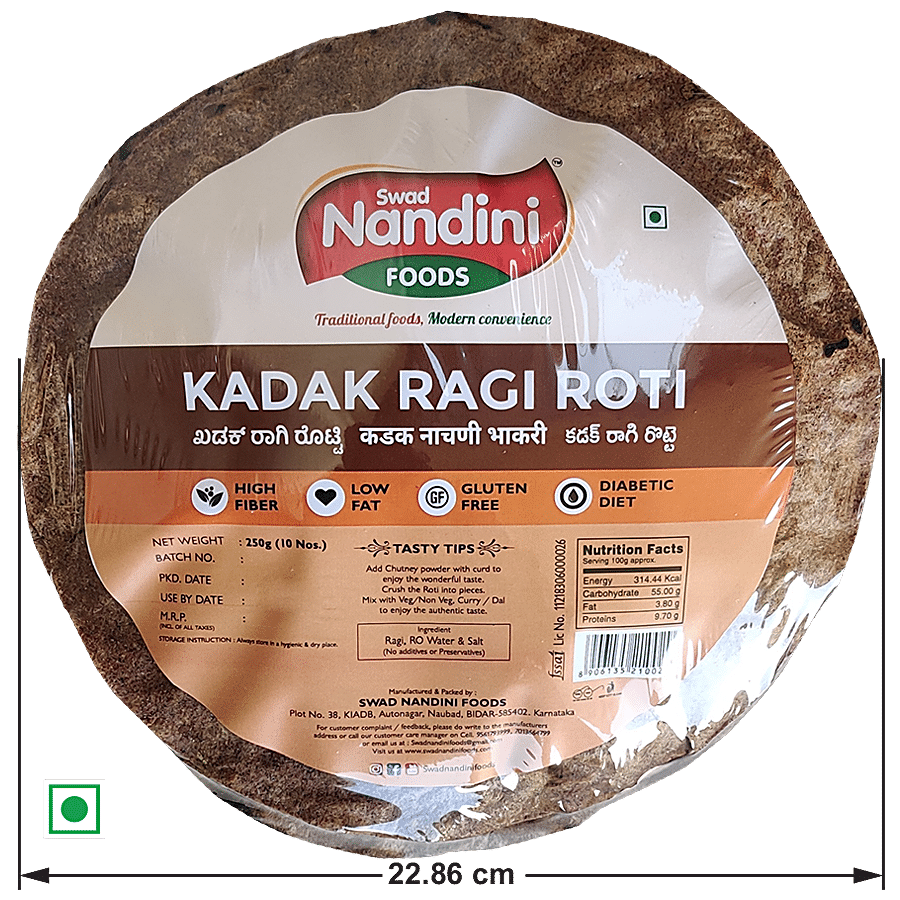 SWAD NANDINI FOODS Kadak Ragi Roti - 10 Nos