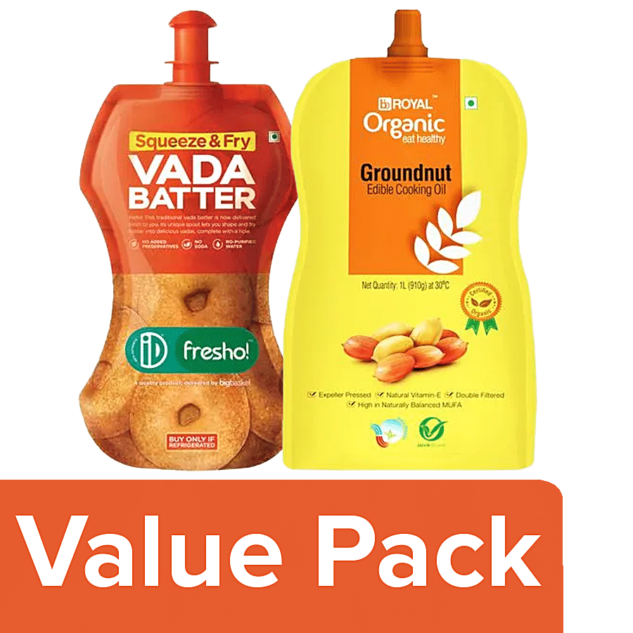 bb Combo BB Royal Organic Groundnut Cooking Oil 1L+iD Fresho Squeeze&Fry Vada Batter 375g