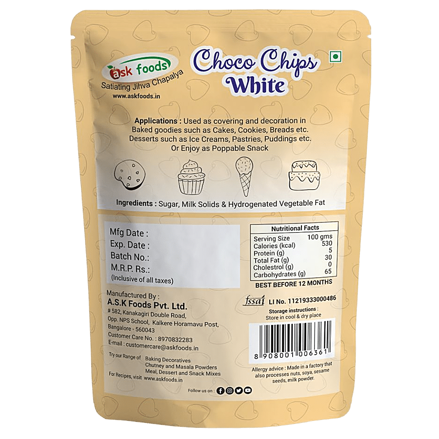 Ask Foods Choco Chips - White