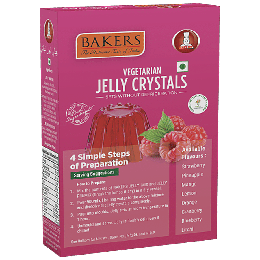 BAKERS Vegetarian Jelly Crystals Raspberry - Sets Without Refrigeration