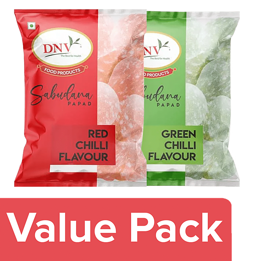 Dnv Green Chilli Sabudana Papad + Red Chilli Sabudana Papad 70 g Each