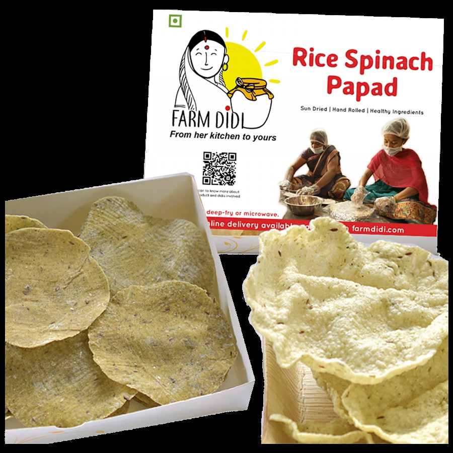 Farm Didi Rice Spinach Papad - Handrolled & Sun-dried