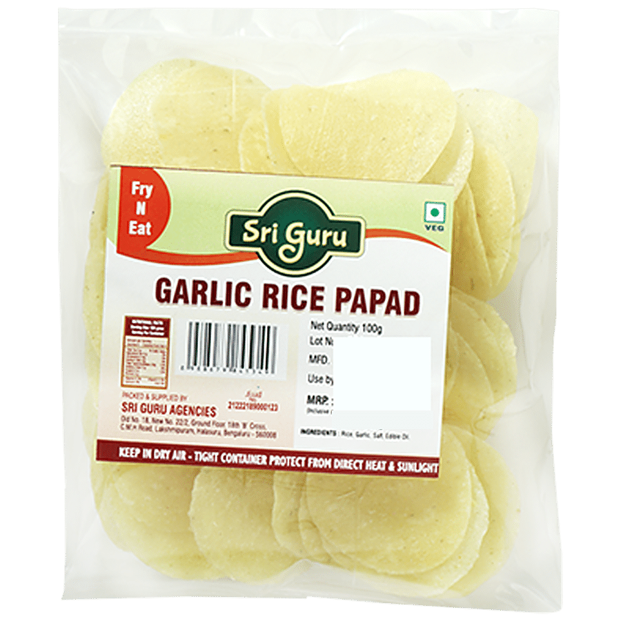 SRI GURU Garlic Rice Papad - Fry & Eat