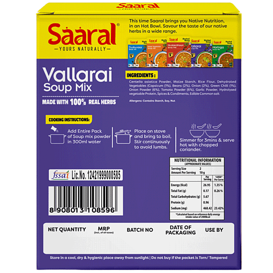 SAARAL Vallarai Soup Mix - Made With 100% Real Herbs