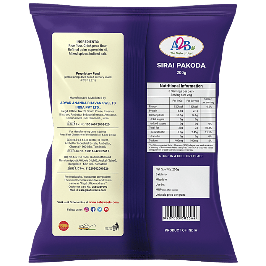 A2B Sirai Pakoda - Cereal & Pulses Based Savoury Snack