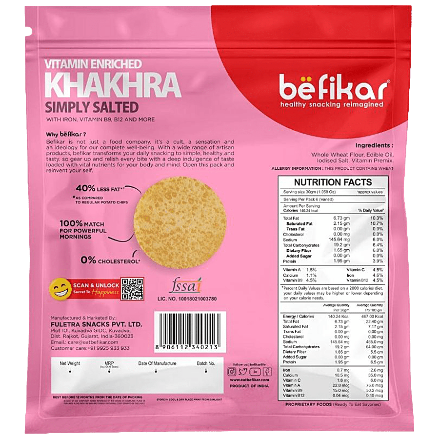 Befikar Vitamin Enriched Khakhra - Simply Salted