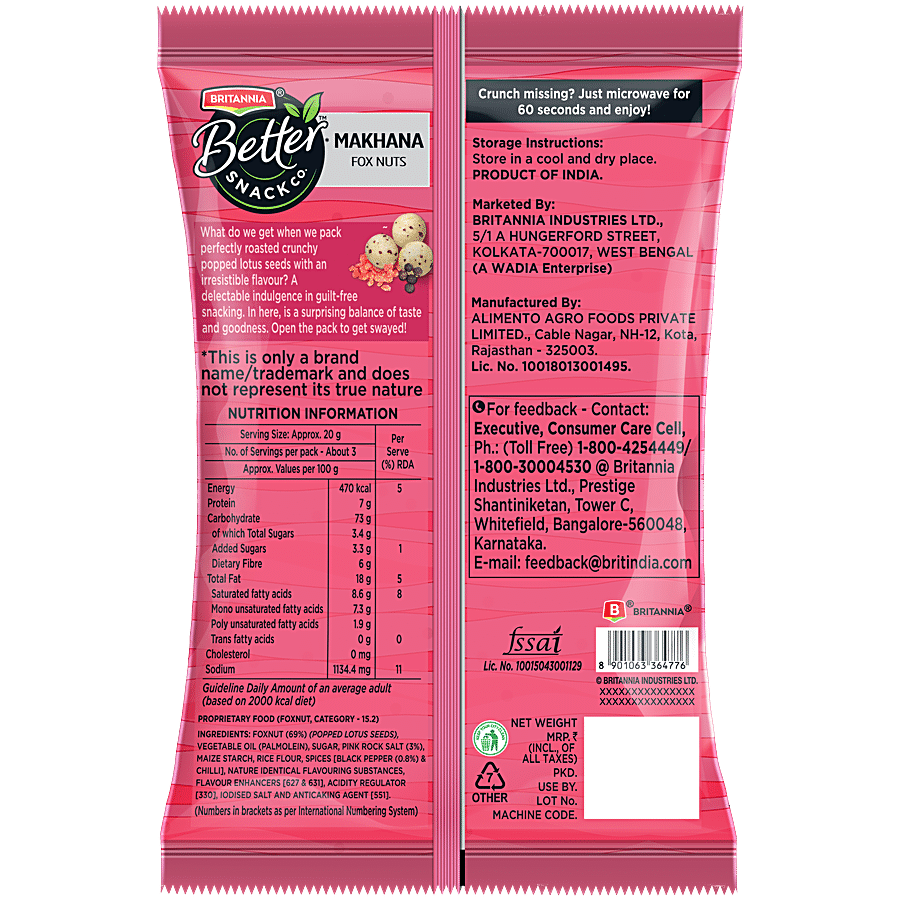 Britannia Better Snack Co.Makhana/Foxnuts - Himalayan Pink Salt & Pepper