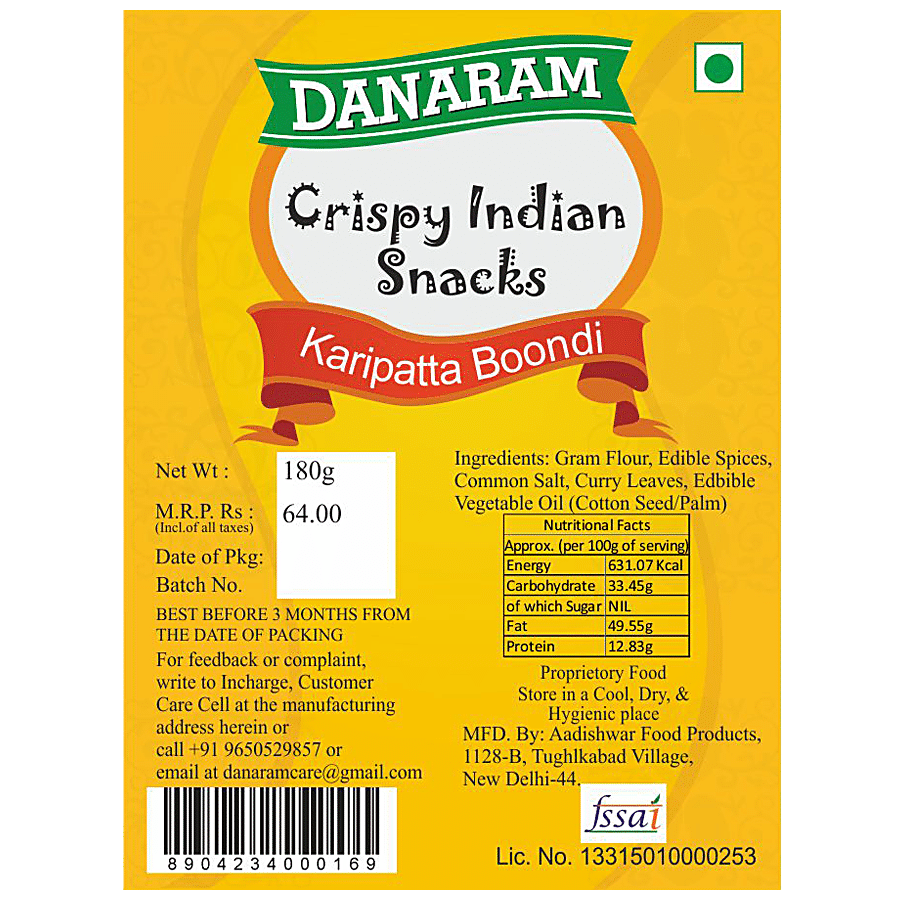 Danaram Crispy Indian Snacks - Karipatta Boondi