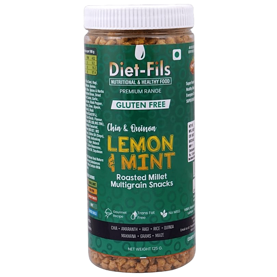 Diet-Fils Chia & Quinoa Roasted Millet Multigrain Snacks - Lemon & Mint