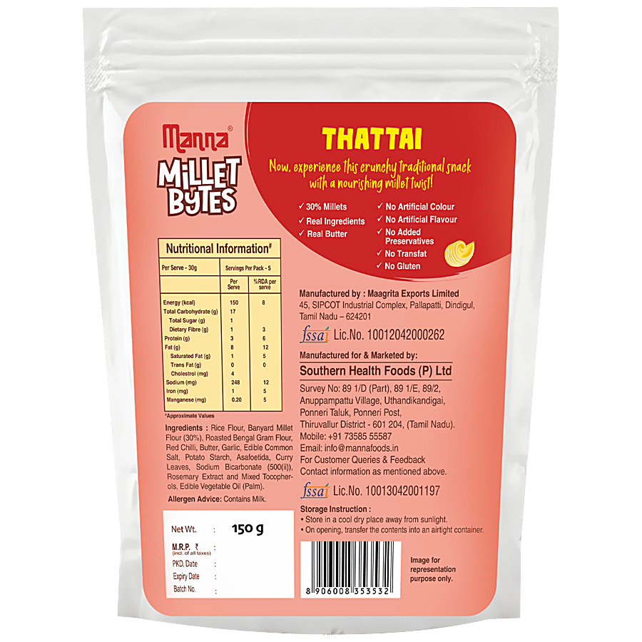 Manna Millet Bytes Thattai - Real Butter & Guntur Chilly