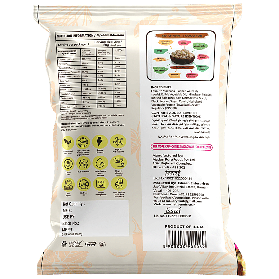 Nativenuts Superfoods Roasted Makhana - Himalayan Salt & Pepper