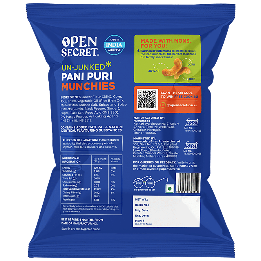 Open Secret Pani Puri Munchies Puffed Snack - Made With Jowar