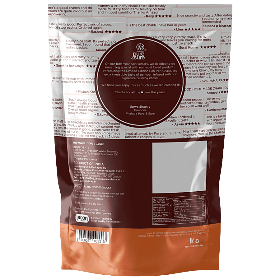 Phalada Pure & Sure Organic Peri Peri Chakli - Crunchy