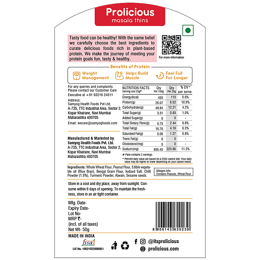 Prolicious Masala Thins - 10G Protein