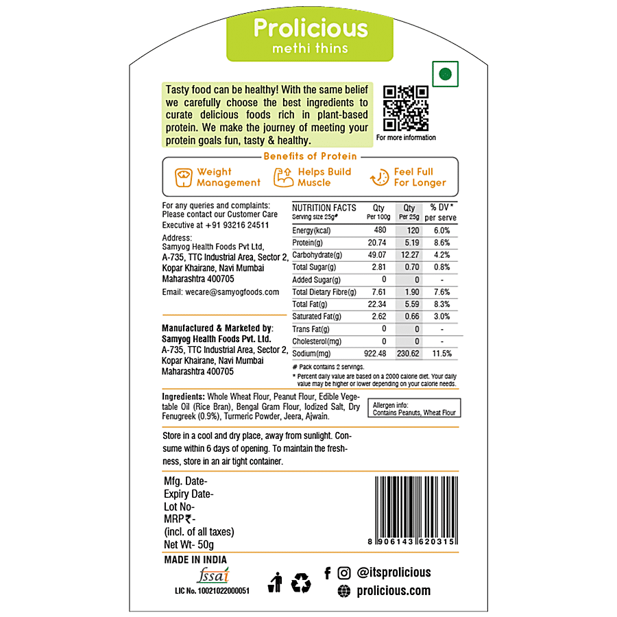 Prolicious Methi Thins - 10G Protein