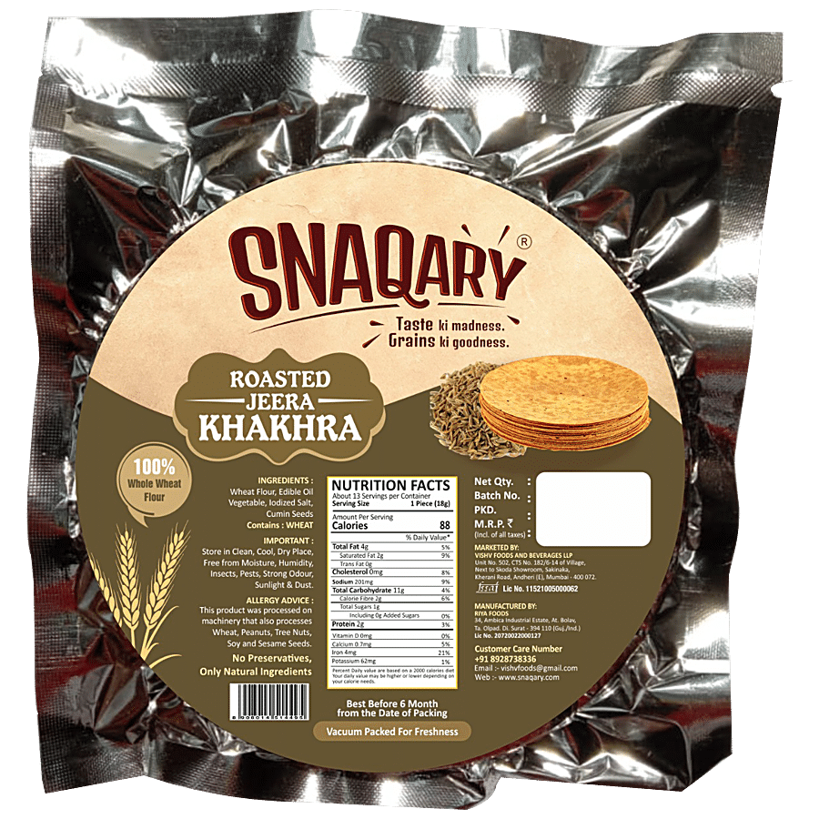 Snaqary Roasted Jeera Khakhra - Goodness Of Whole Wheat