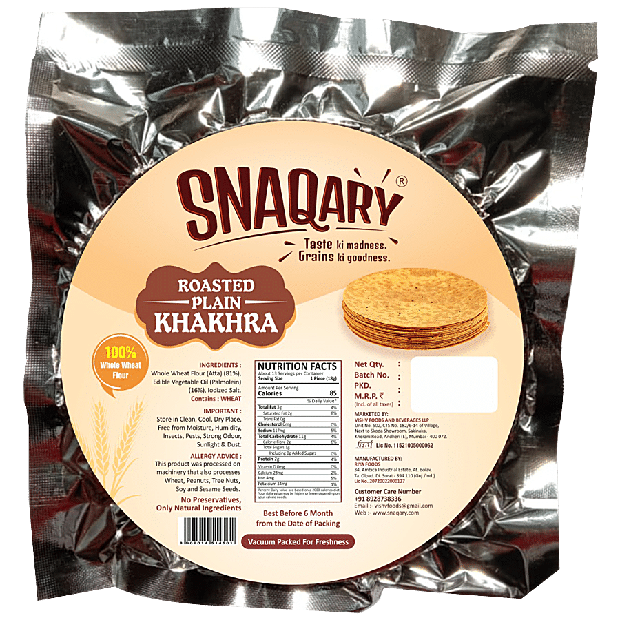 Snaqary Roasted Plain Khakhra - Goodness Of Whole Wheat