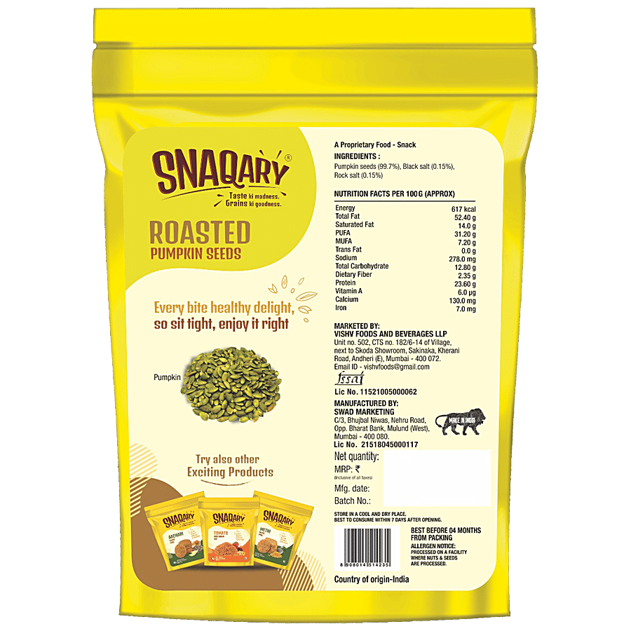 Snaqary Roasted Pumpkin Seeds - High In Protein