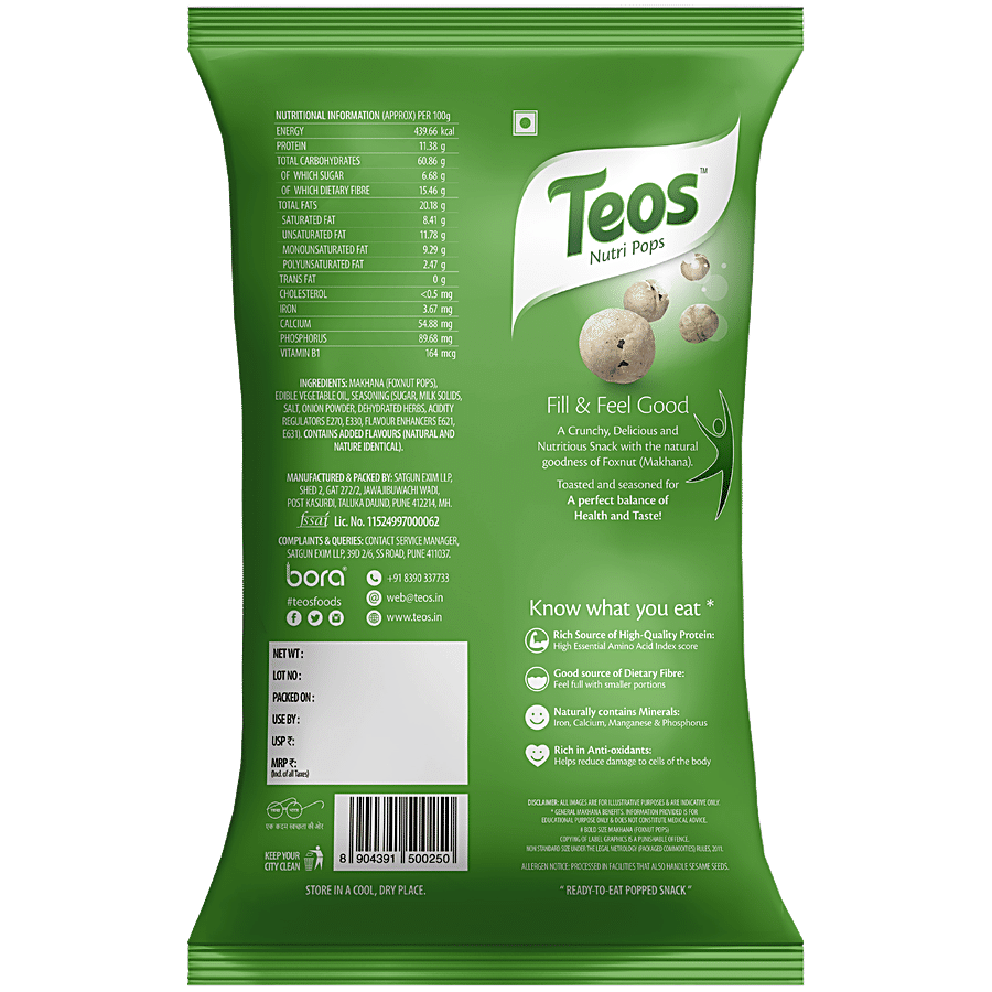 TEOS Nutripops Toasted Makhana/Foxnut - Cream & Onion