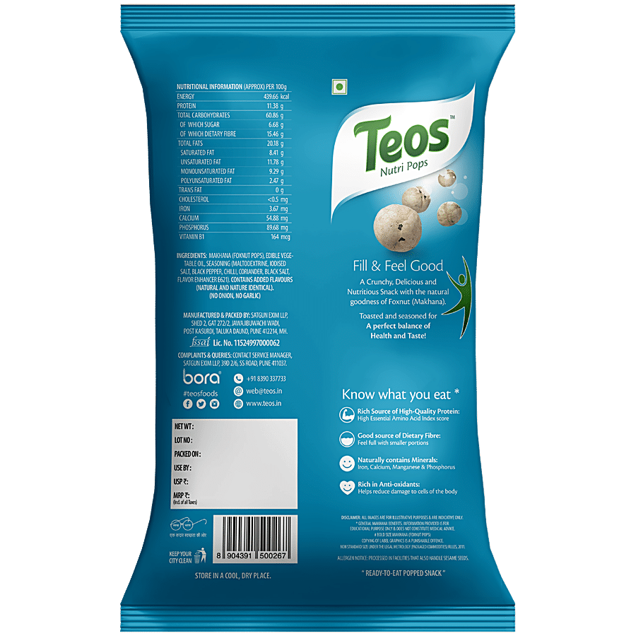 TEOS Nutripops Toasted Makhana/Foxnut - Salt & Pepper