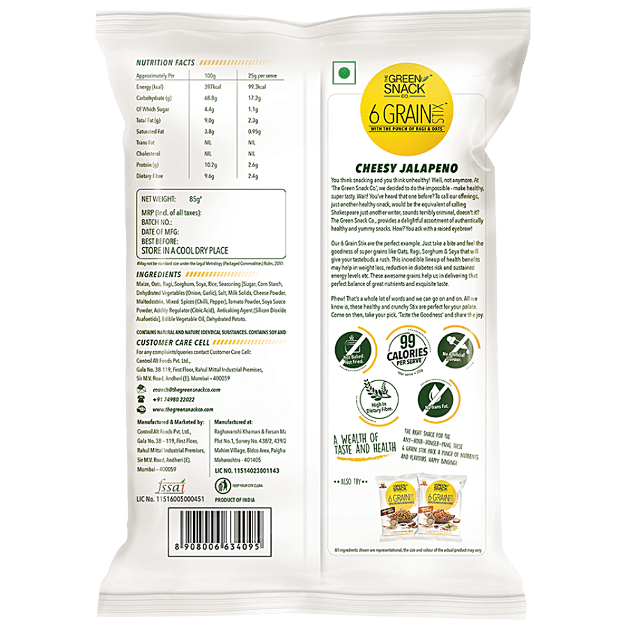 The Green Snack Co. 6 Grain Stix - Cheesy Jalapeno